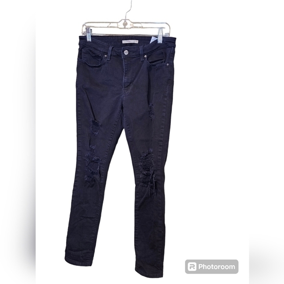 Levis 711 black distressed skinny jean size 30 - Picture 1 of 4